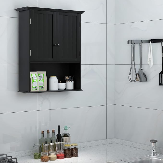 Tangkula Wall Mount Bathroom Cabinet Wooden Medicine Cabinet Storage Organizer - Image 4