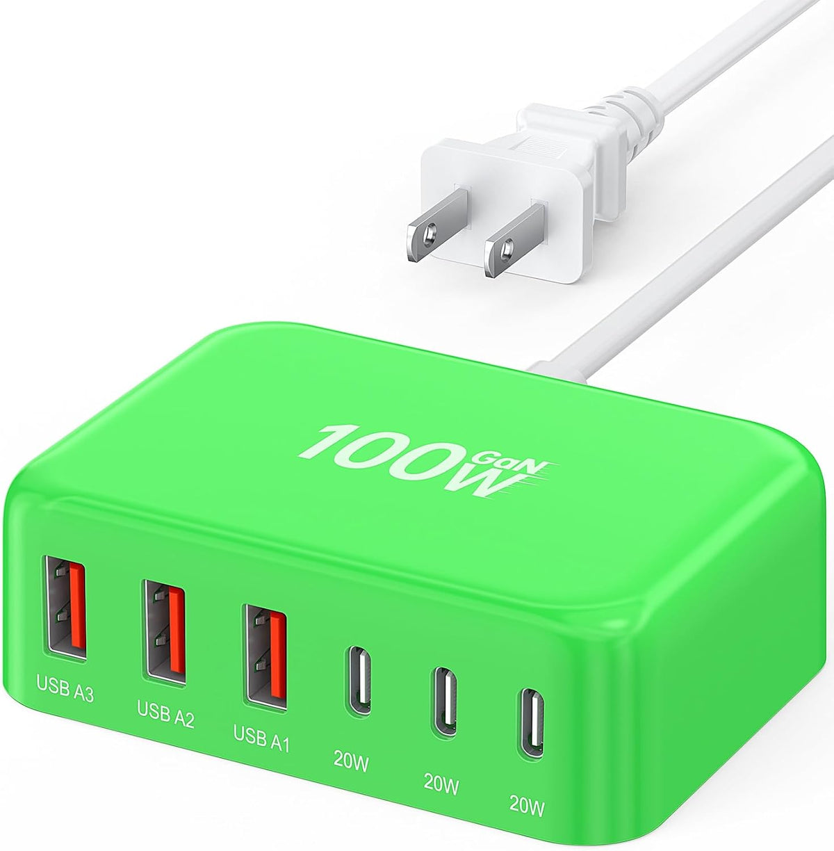 USB Fast Charger Block 50% Smaller 100W Max 6-Port GaN USB Charging