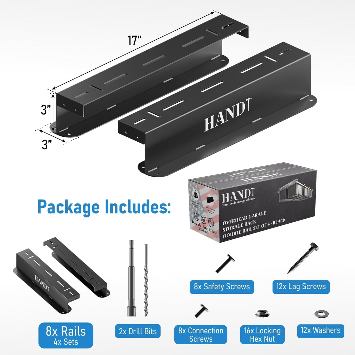 USA Based Overhead Garage Storage Rack, Connectable Heavy Duty Metal