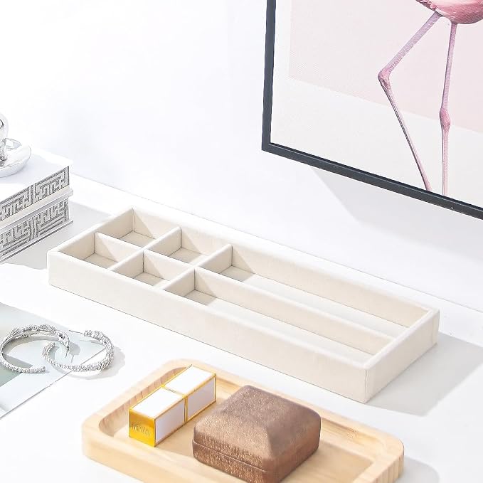 Divided Drawer Organizer Tray, Velvet Jewelry Storage Tray, Necklace Bracelet - Image 3
