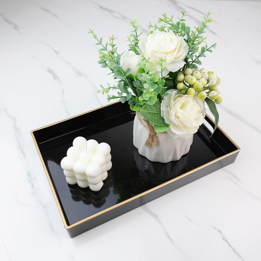 Spsyrine Black Bathroom Vanity Tray with Handles for Dresser Tops