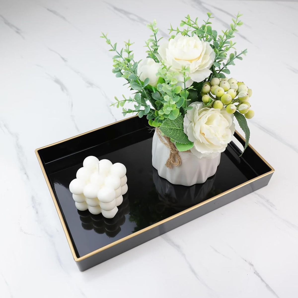 Spsyrine Black Bathroom Vanity Tray with Handles for Dresser Tops
