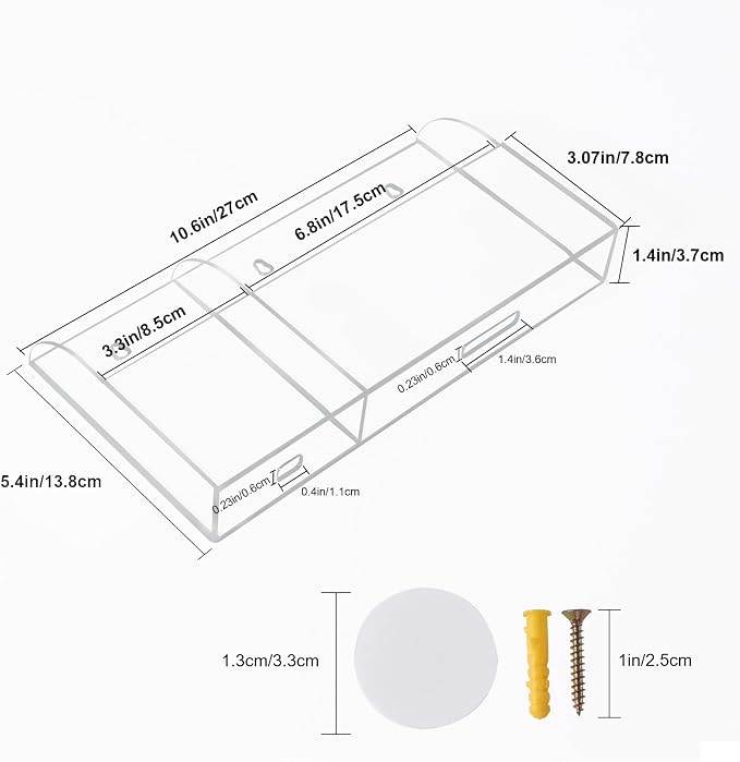Yeeco Acrylic Remote Holder Wall Mount 2 Compartment, 10.6×1.6×5.6 Inches Wall - Image 4