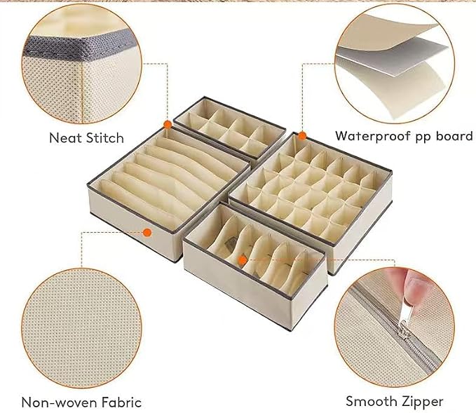 4 Piece Drawer Organiser, Collapsible Non-Woven Sorting Box, Closet Divider - Image 4