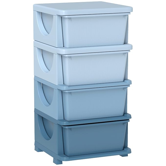 Qaba 4 Tier Kids Storage Unit, 4 Drawer Chest Toy Organizer Plastic Bins by Qaba