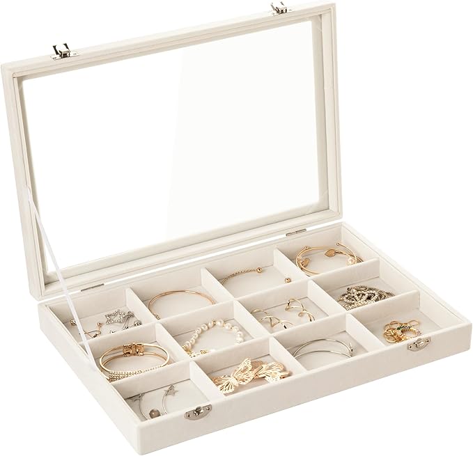 Frebeauty Velvet Jewelry Tray, 12 Grid Jewelry Organizer by Frebeauty