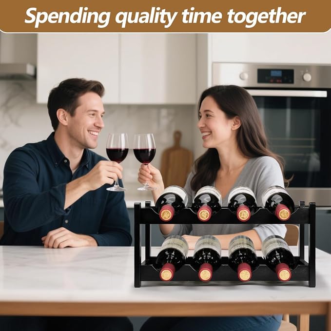 Wine Rack 8 Bottle 2-Tier Eco-Friendly Bamboo Wine Storage Easy-Assembly - Image 6