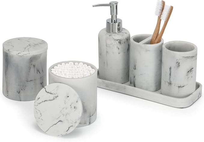 ZCCZ White Marble Bathroom Accessories Set 6 Pieces by zccz