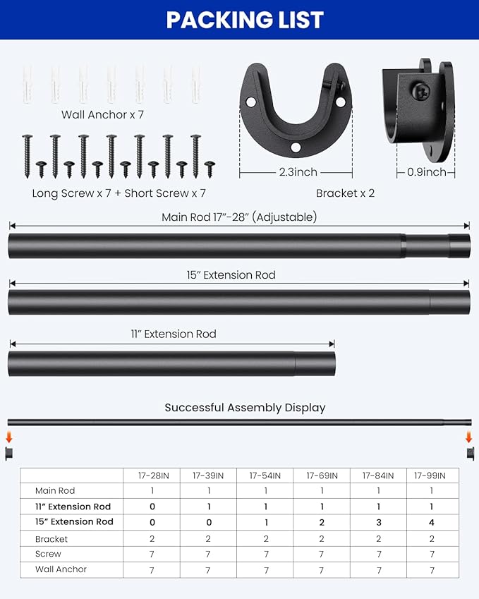 4 PACK Closet Rods for Hanging Clothes, 17 to 84 Inches Stepless Adjustable - Image 5
