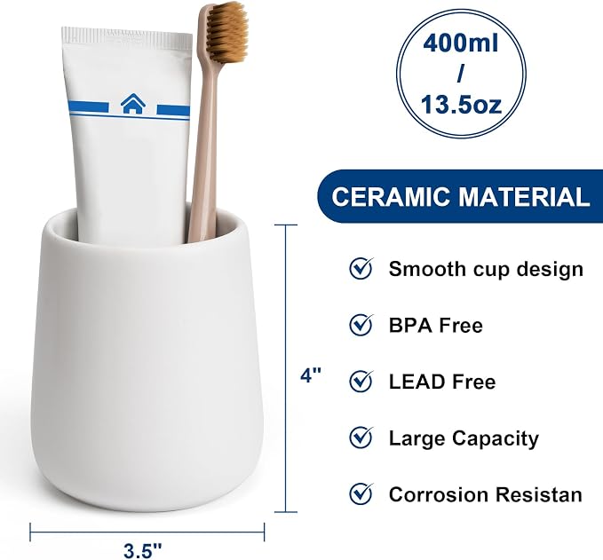 Bathroom Tumbler Cup Ceramic 13.5oz Reusable Toothbrush Cup 400ml, Toothbrush - Image 6