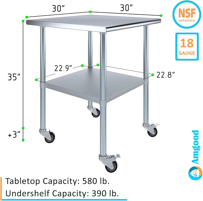 AmGood 30" x 30" Stainless Steel Work Table - Image 3