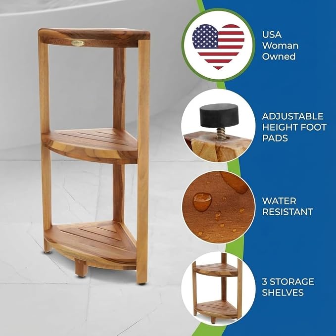 EcoDecors 3-Tier Shelf Waterproof Teak Wood Shower Shelf - Image 2