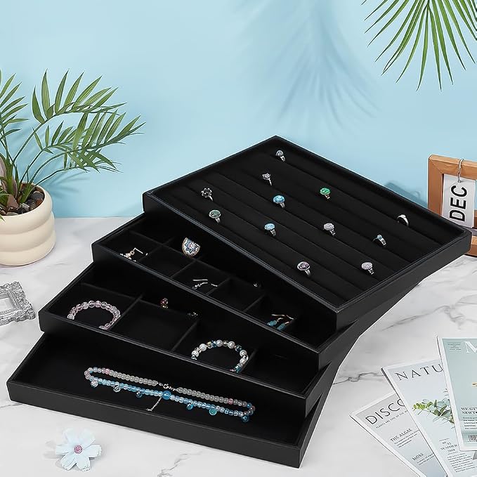 PH PandaHall Black Jewelry Tray 4 Pack Jewelry Organizer Tray Rectangle Display - Image 4