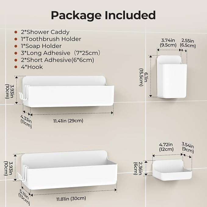 Orimade Shower Caddy 4-Pack, No-Drill Adhesive Shelves - Image 7