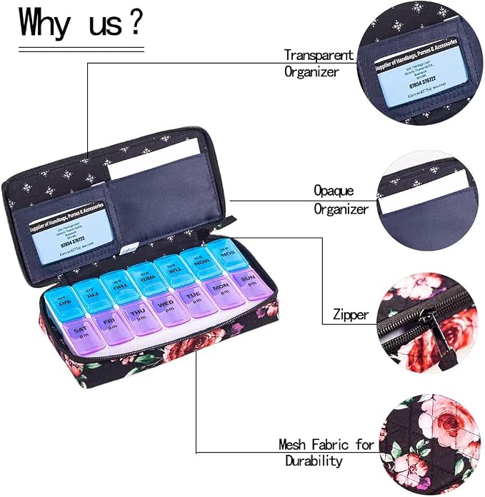Weekly 7 Day Pill Organizer Case 2 Times a Day, Large Portable Cute Pill Box 7 - Image 3