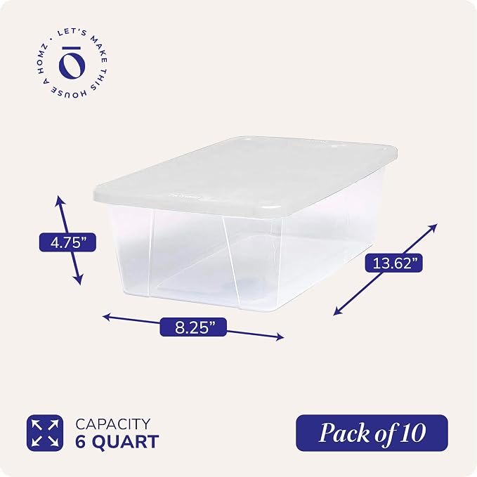 HOMZ 10-Pack Snaplock, Small Clear Plastic Storage Organizer Bins w/ Lids - Image 4