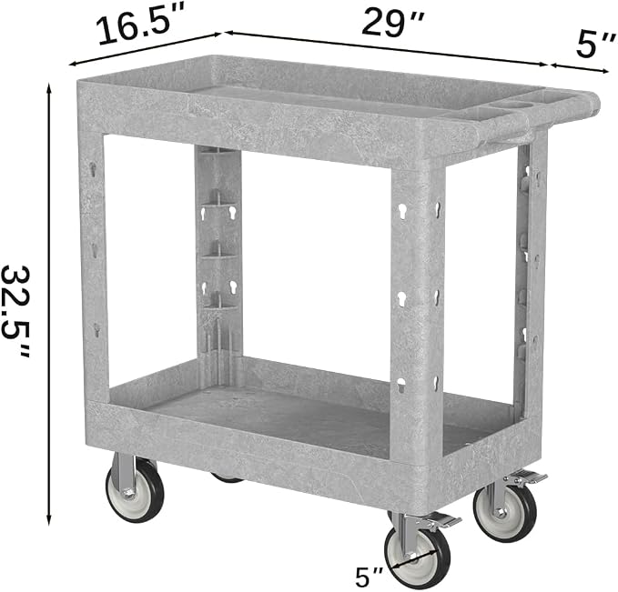 2 Tier Plastic Rolling Utility Cart on Wheels, Heavy Duty Tool Cart - Image 3