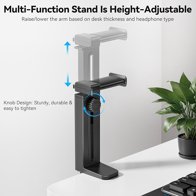 Headphone Stand Under-Desk or Headset Holder Above-Desk, Headphone Hanger & - Image 3