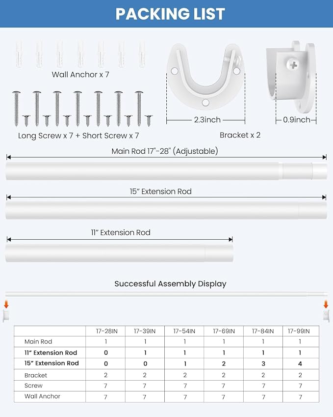 2 PACK Closet Rods for Hanging Clothes, 17 to 69 Inches Stepless Adjustable - Image 7