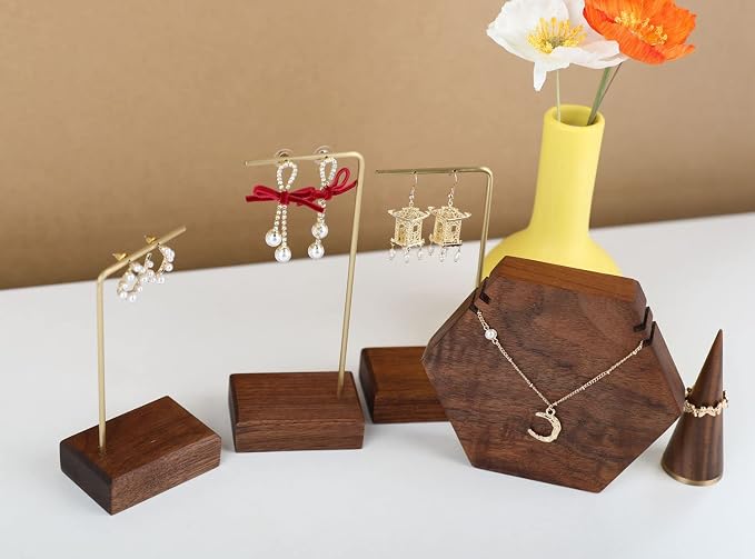 GemeShou 3pcs walnut wooden dangle earring stand holder, hoop earring displays - Image 7