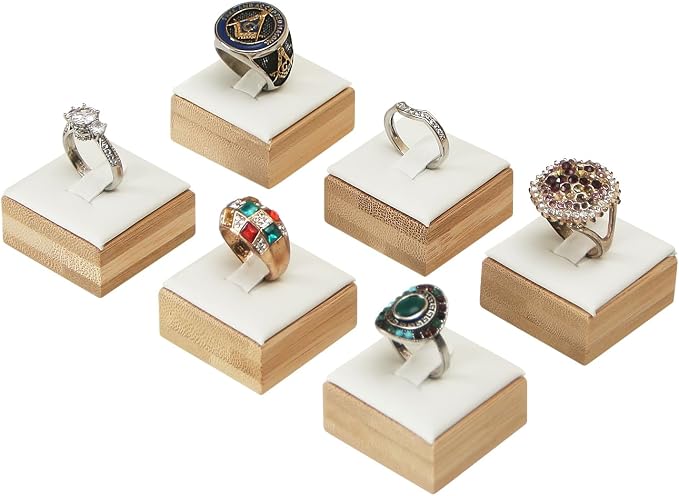 Coward Bamboo 6 Pcs Rings Display Stand, Ring Jewelry Holder Organizer Drawer - Image 3