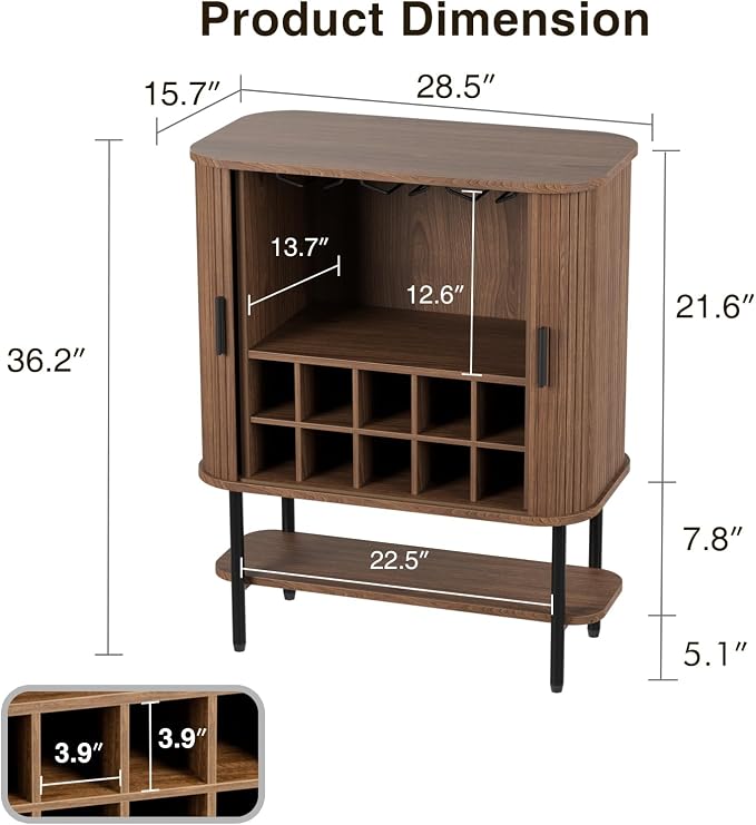 Coffee Bar Cabinet with Storage, Fluted Wine Cabinet with Sliding Doors - Image 2