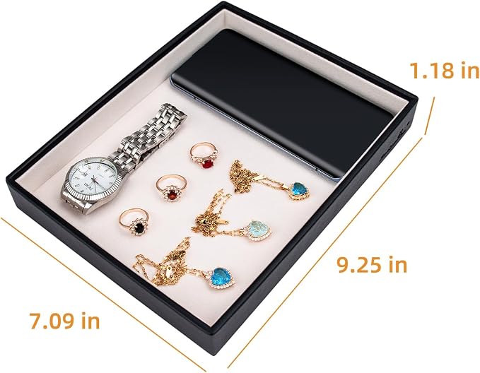 SANQIANWAN Leather Jewelry Organizer Trays Velvet Liner Storage Drawer Display - Image 3