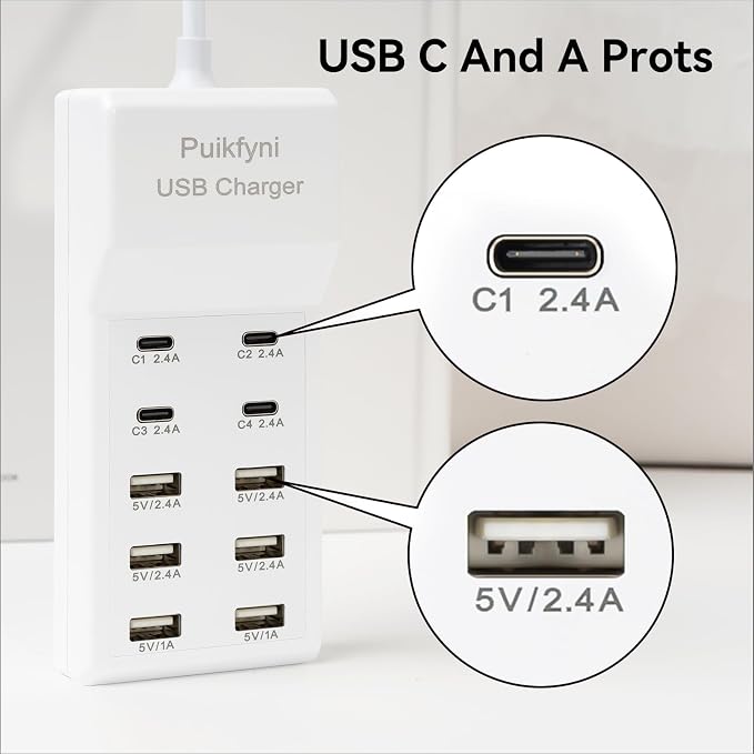 Portable USB C Charging Station, USB-C 4-Ports, USB Charging hub 10-Ports/USB c - Image 2