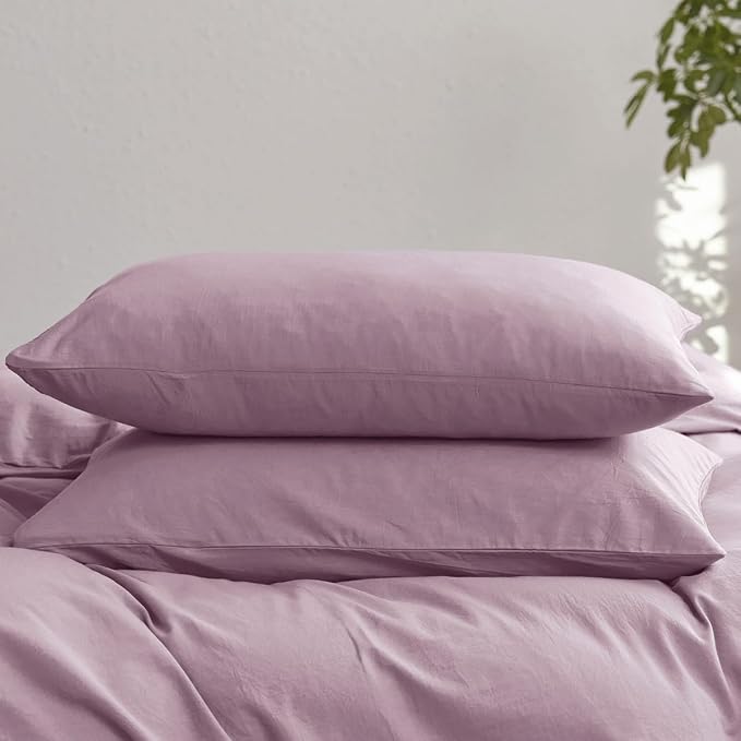 MooMee Bedding Pillowcases Pack of 2 100% Washed Cotton Linen Like Textured by MOOMEE
