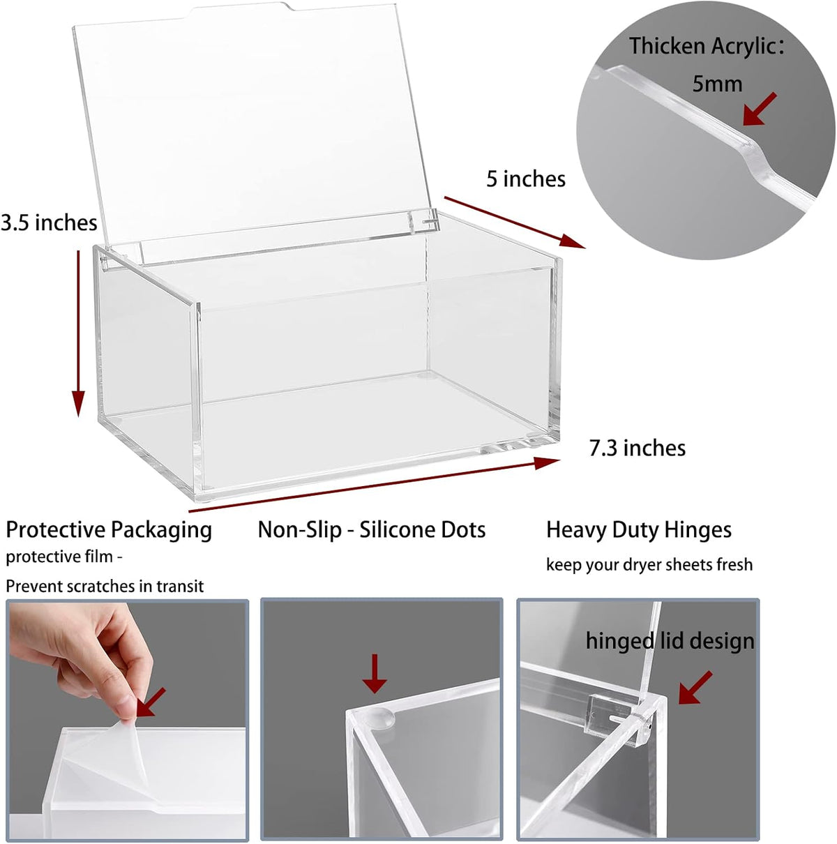 Acrylic Dryer Sheet Holder, Dryer Sheet Dispenser with Lid, Clear