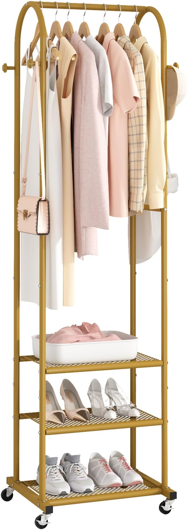 Heavy Duty Clothing Rack with Wheels, Modern Garment Rack with 3 Metal Shelves by Unknown