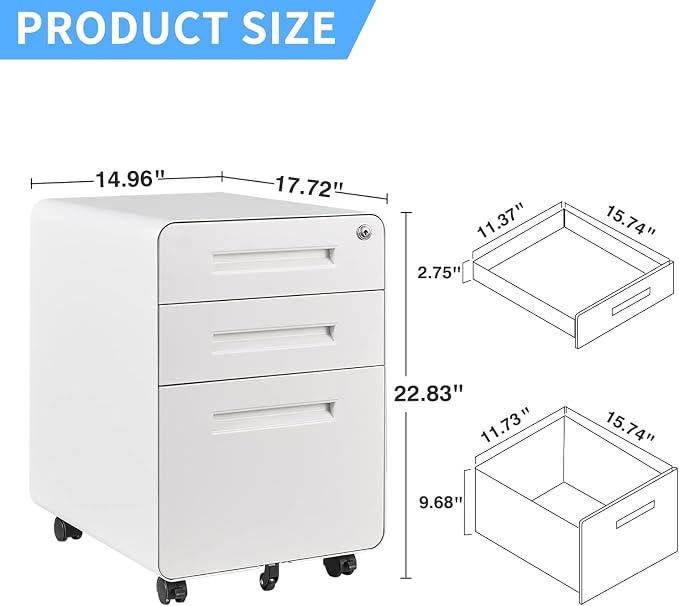 Letaya File Cabinet, 3 Drawer Filing Cabinets - Image 3