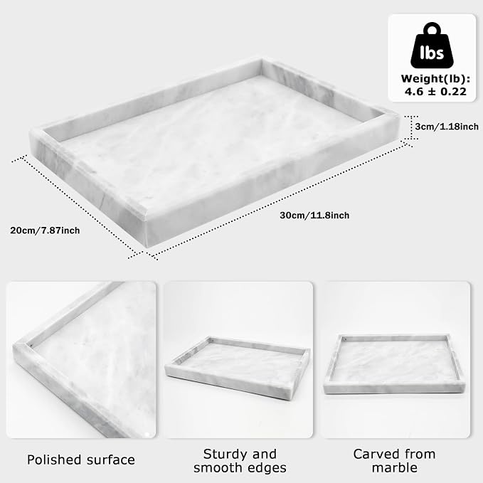 Marble Bathroom Tray, Pure Natural Marble Vanity Tray, Marble Tray - Image 3