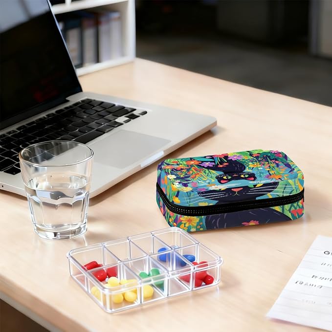 Art Painting Flower Cat Pill Organizer Travel Medicine Case - Image 7