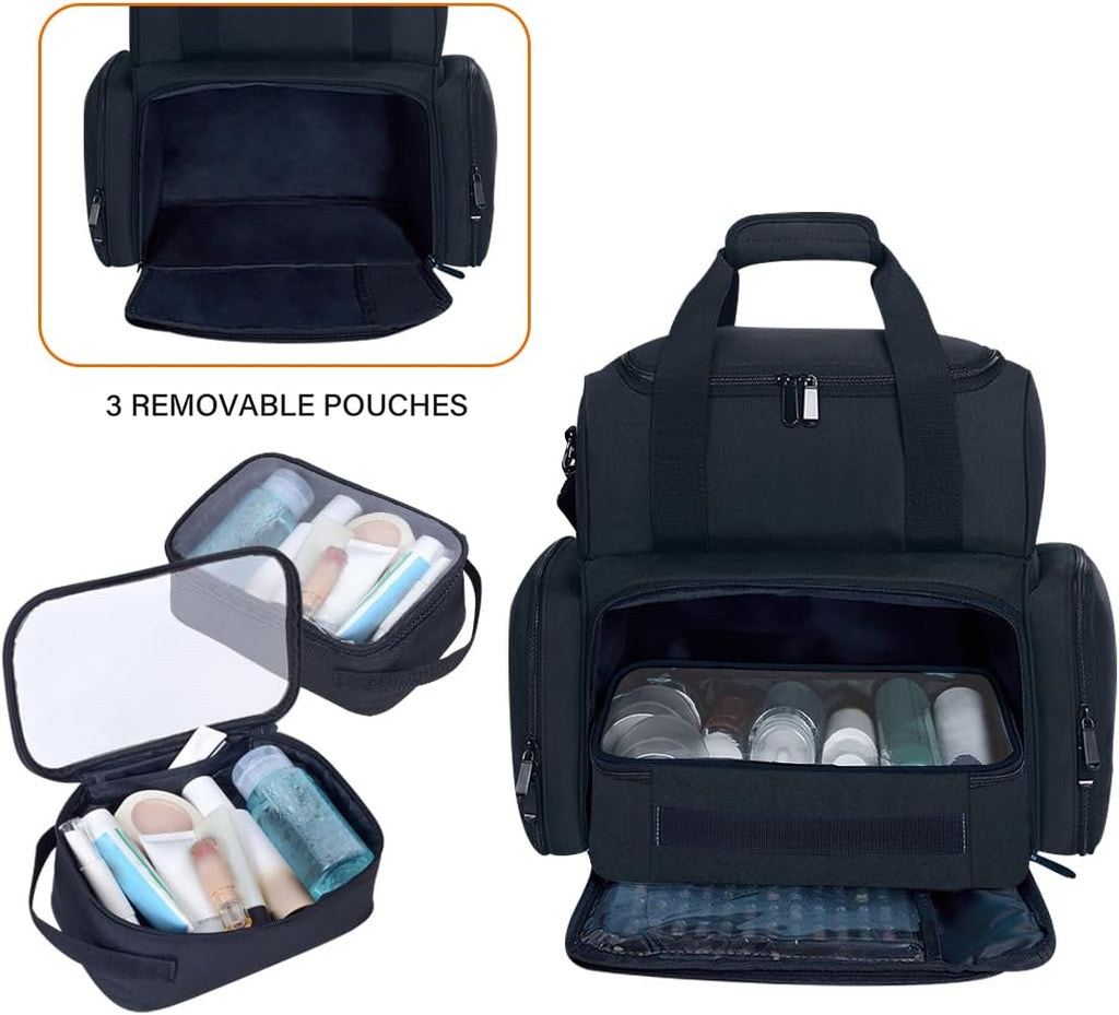 Large Makeup Bag with 3 Removable Case and 2 Removable Dividers,Black