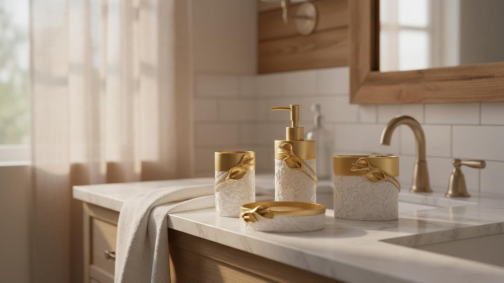 Bathroom Accessories Set,Golden Design Toothbrush Holder,Farmhouse