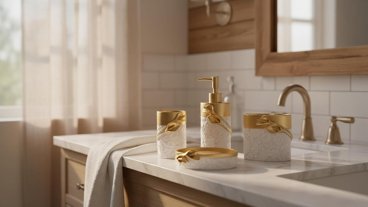 Bathroom Accessories Set,Golden Design Toothbrush Holder,Farmhouse