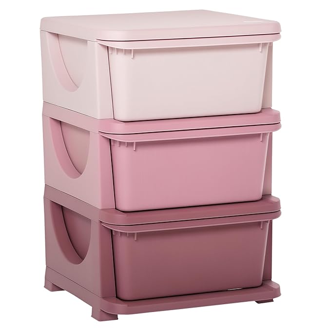 Qaba 3 Tier Kids Storage Unit, 3 Drawer Chest Toy Organizer Plastic Bins by Qaba