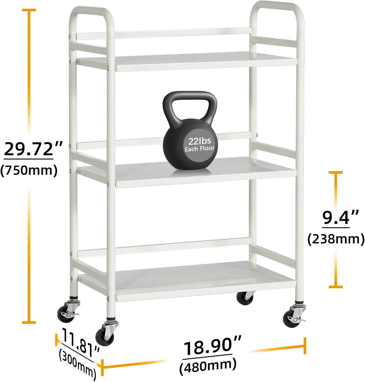 3 Tier Rolling Cart Shelves,Heavy Duty Multifunctional Metal
