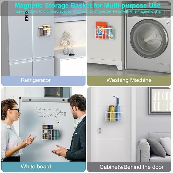 Magnetic Metal Basket Organizers, 2 Pack Large & Small, Strong Magnet Hanging - Image 6