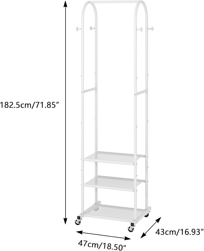 Heavy Duty Clothing Rack with Wheels, Modern Garment Rack with 3 Metal Shelves - Image 6