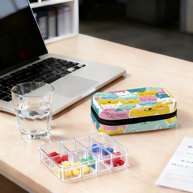 Colorful Cartoon Cute Cats Pill Organizer Travel Medicine Case - Image 7
