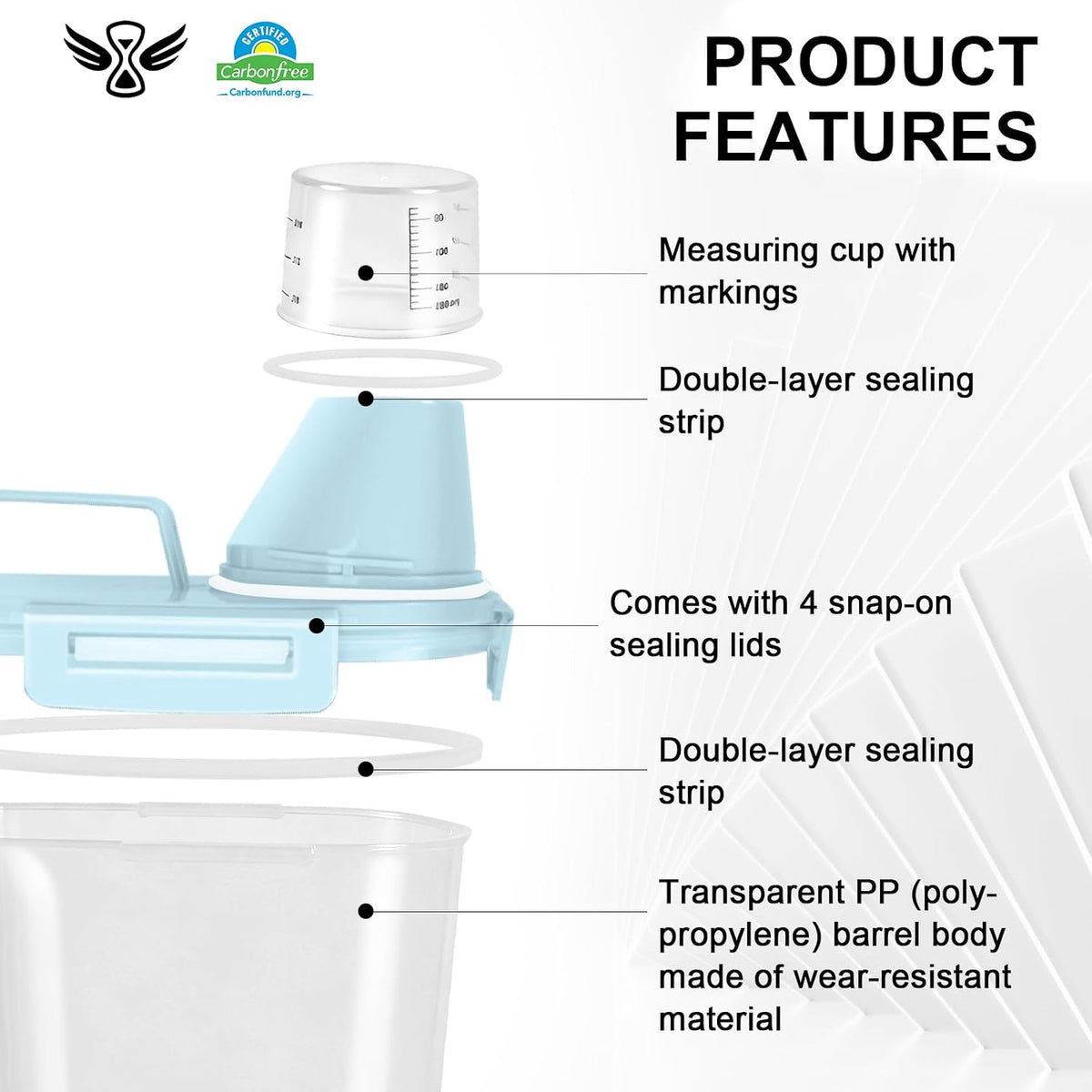 LEAWALK Airtight Rice Container 3-5Lbs, 3Qt Flour Storage Bin BPA