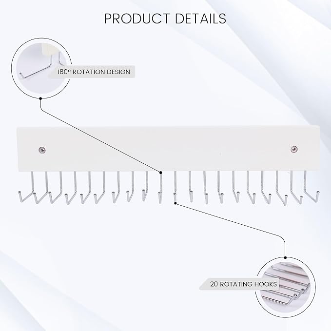 Tie Rack Wall Mounted, 180 Degree Rotating Tie Hanger Belt Holder Organizer Max - Image 3
