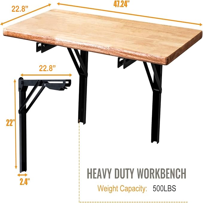 Wallmaster Wall Mounted Folding Workbench Heavy Duty Fold Down Table Utility - Image 2