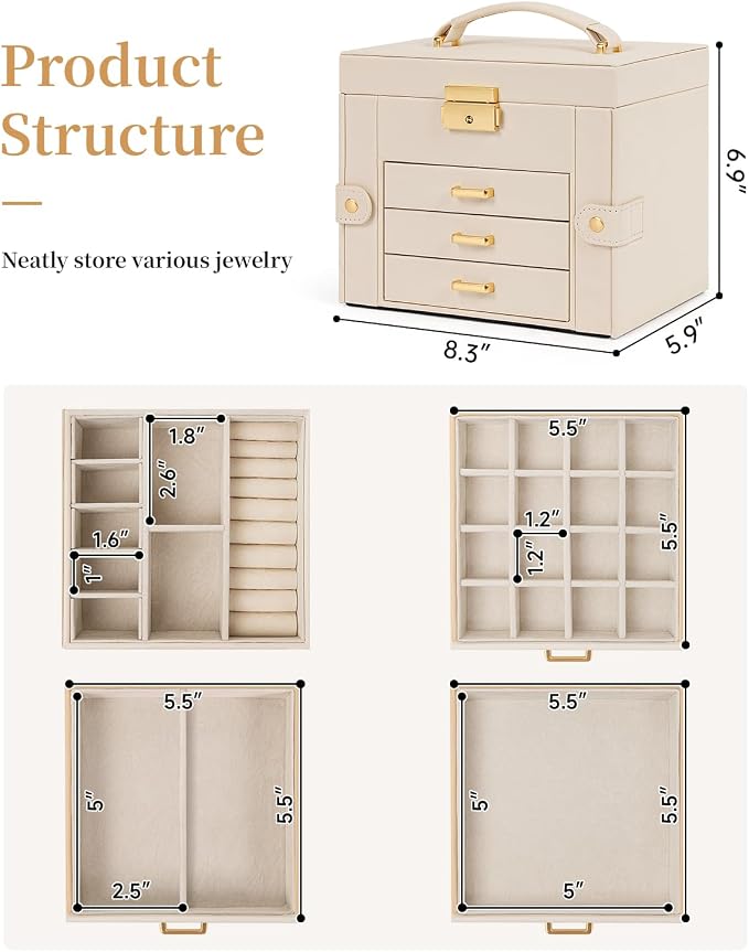 TORIBIO Jewelry Box for Women, Leather Jewelry Organizer - Image 2