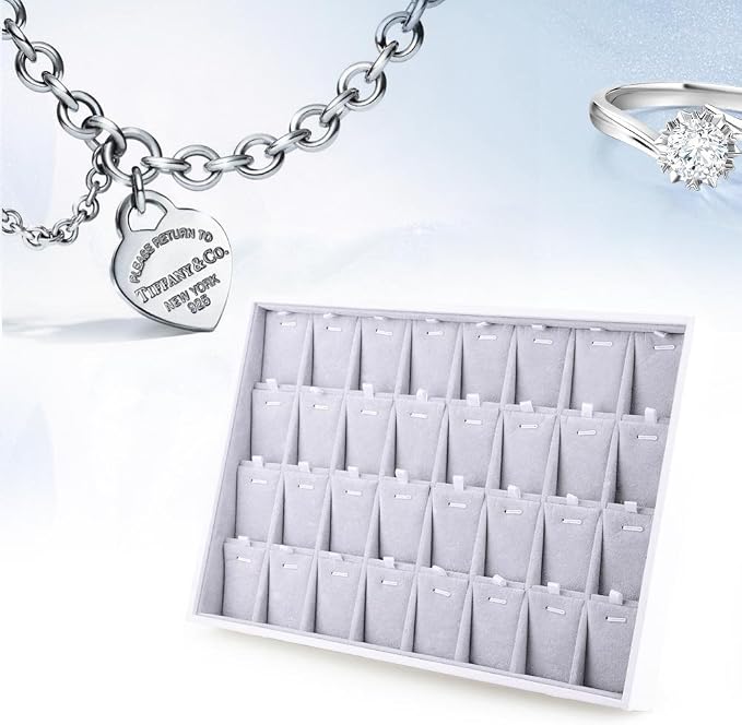 Oirlv Velvet Stackable Jewelry Tray 32 Grids Pendant Organizer Display Showcase - Image 2