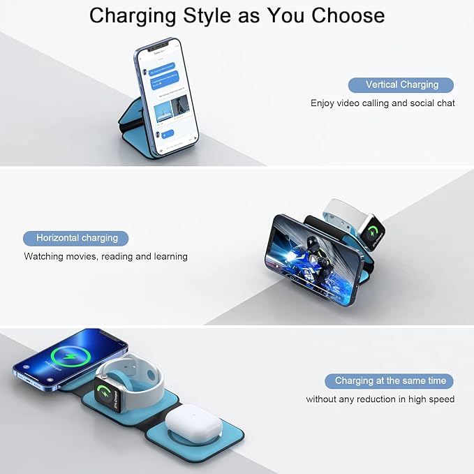 Wireless Charger 3 in 1, RTOPS Magnetic Travel Wireless Charging Station - Image 2