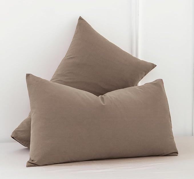 MooMee Bedding Pillowcases Pack of 2 100% Washed Cotton Linen Like Textured - Image 3