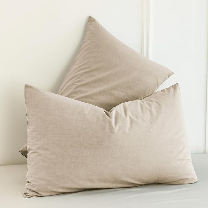 MooMee Bedding Pillowcases Pack of 4 100% Washed Cotton Linen Like Textured - Image 3